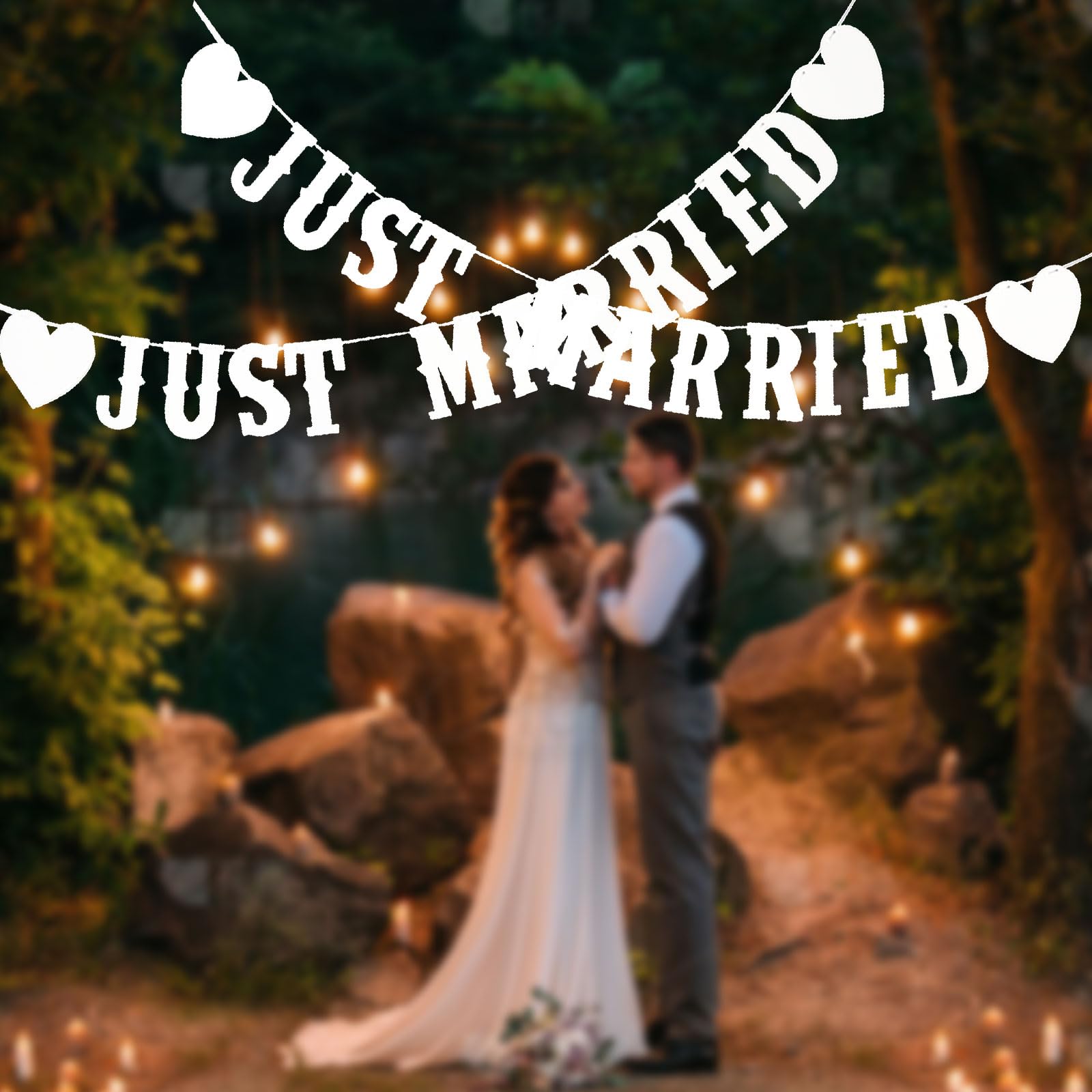 FUIPVGI 2 Pcs Just Married Banner - Wedding Bunting Banner and Engagment Car Party Decoration (White)