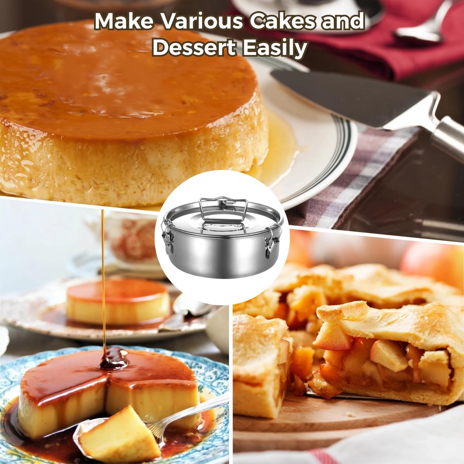 Molde de flan de acero inoxidable para olla instantánea, sartén para flan con diseño mexicano, molde para flan para cocinar alimentos al vapor, tapa segura y abrazaderas, acero inoxidable 304 para uso