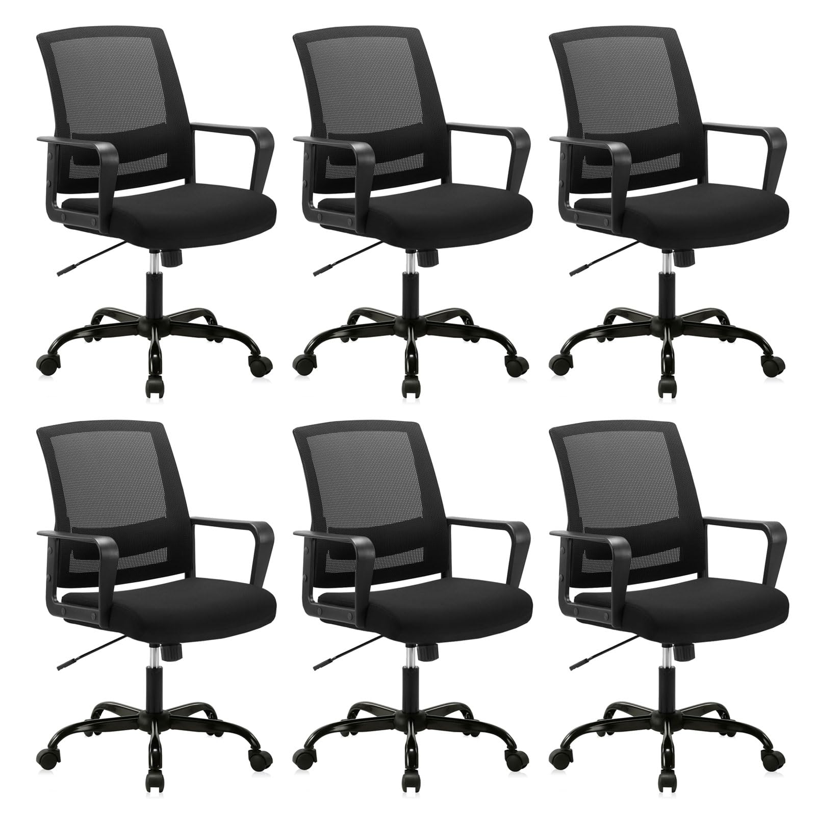 CLATINA Ergonomic Rolling Mesh Desk Chair with Executive Lumbar Support and Adjustable Swivel Design for Home Office Computer Black 6 Pack