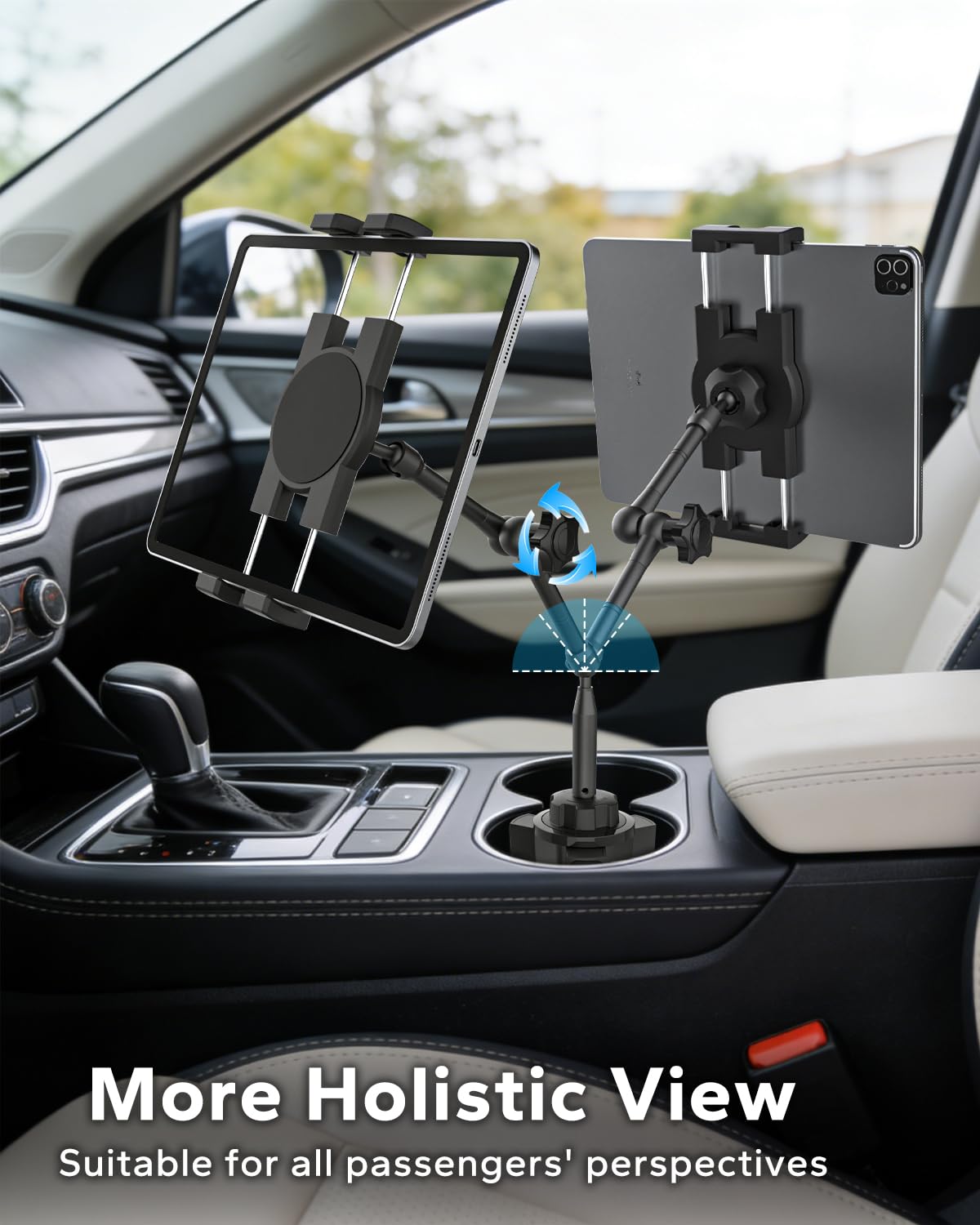 GDZN Supporto per tablet per auto, braccio articolato in alluminio | Base a morsetto regolabile, fissaggio senza oscillazioni, completamente girevole, per iPad Pro 12.9 Air Mini, Galaxy Tab