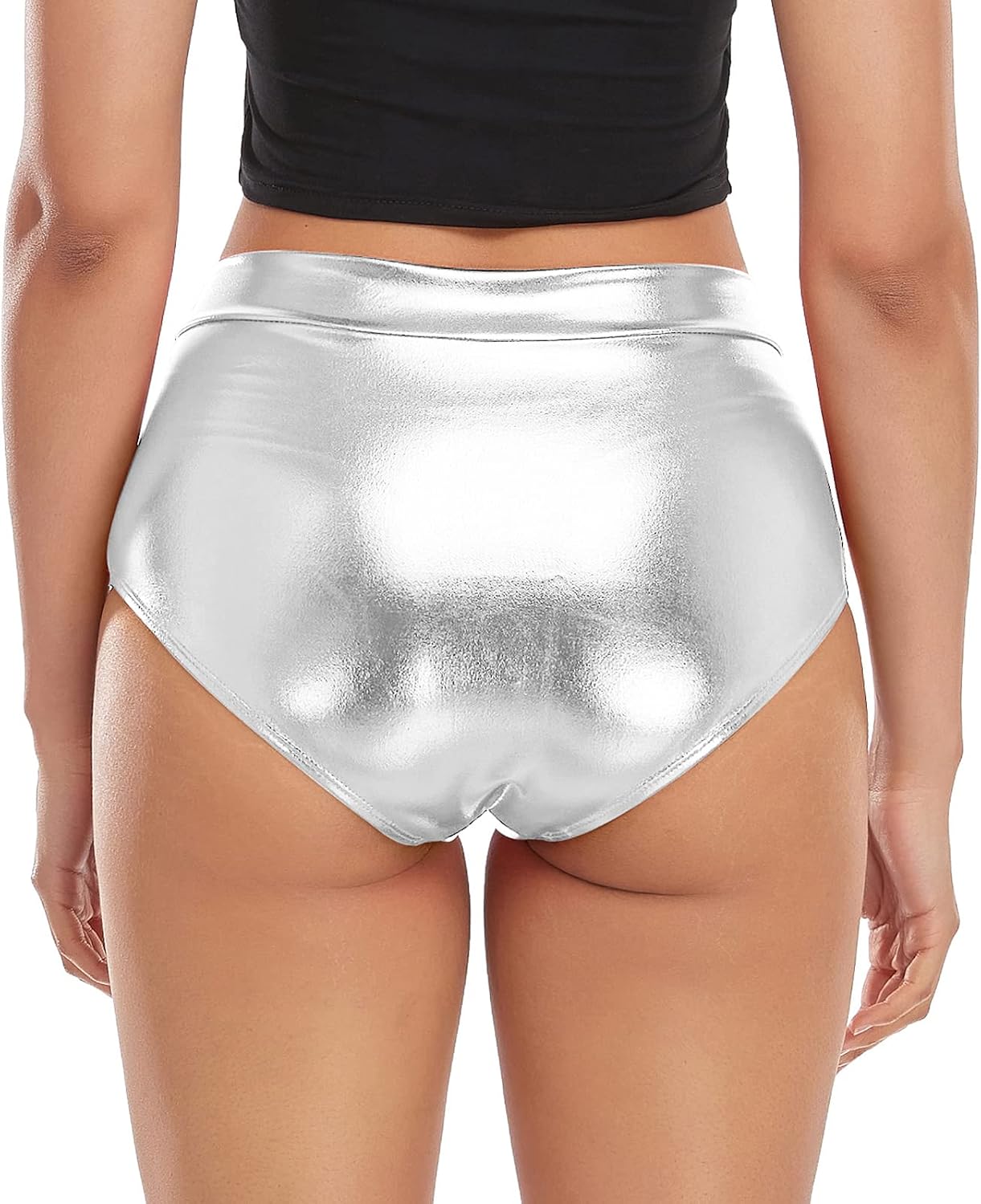 Kepblom Womens Shiny Metallic Booty Shorts High Waisted Rave Bottoms for Dance Festival