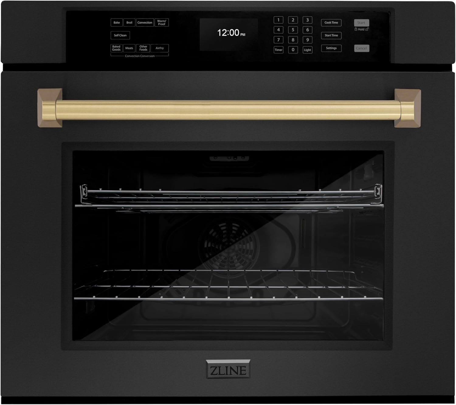 ZLINE 30 in. Autograph Edition Professional True Convection Single Wall Oven with Air Fry and Self Clean in Black Stainless Steel with Champagne Bronze Handle (WASBZ-30-CB)