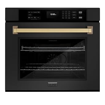 ZLINE 30 in. Autograph Edition Professional True Convection Single Wall Oven with Air Fry and Self Clean in Black Stainless Steel with Champagne Bronze Handle WASBZ-30-CB