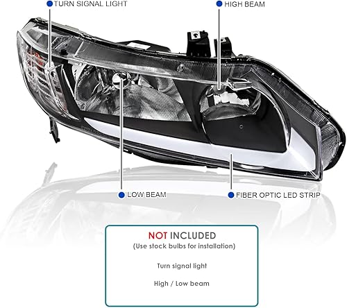 Miniatura 3 de Spec-D Tuning Faros delanteros LED DRL negros compatibles con Honda Civic Sedan 4DR 2006-2011 montaje de faros delanteros izquierdo + derecho