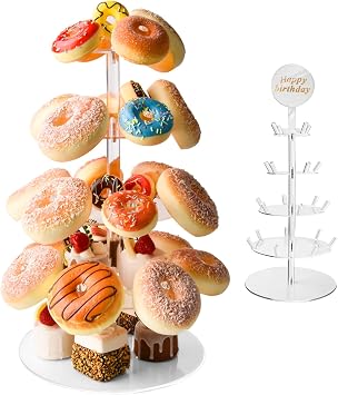 3 Tier Serving Tray with 2m Light String, Acrylic Three Tiered Serving Stand Collapsible Stand & Removable Tiered Serving Trays for Wedding Birthday Tea Party