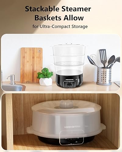 Miniatura 7 de Vaporizador eléctrico de alimentos para cocinar, vaporizador de verduras de 13.7 cuartos de galón con cestas de 3 niveles sin BPA, cocción
