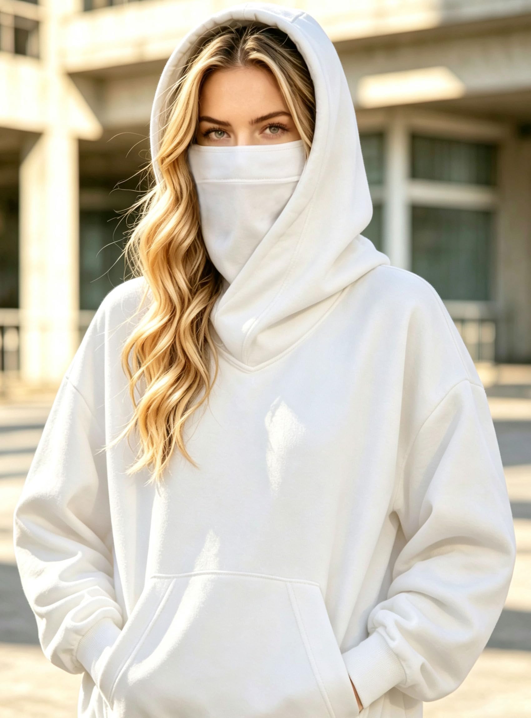 Fleece Sudadera con Capucha para Mujeres y Bufanda Incorporada de Algodón Suave Pullover Oversize Casual Ropa Otoño Invierno