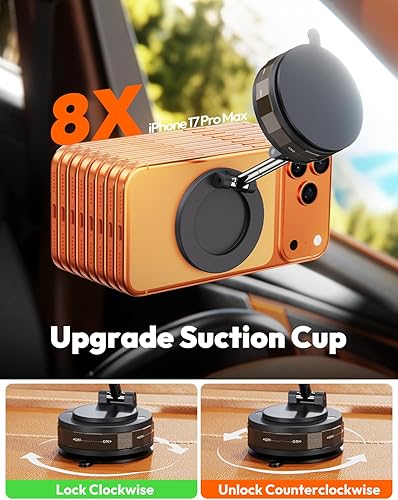Miniatura 3 de Meifigno Soporte de teléfono celular mejorado para MagSafe, soporte magnético ajustable para teléfono de automóvil, soporte de teléfono con ventosa