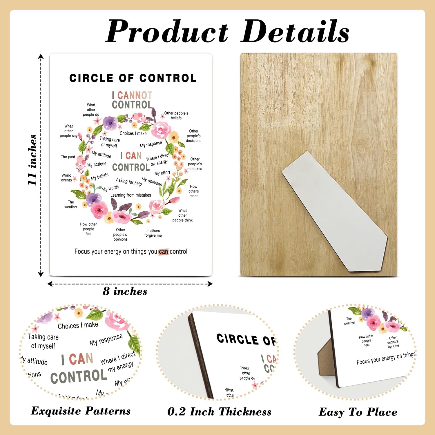 Mental Health Desk Decor, Circle of Control Wooden Sign Gifts for Family Friends, Home Living Room Homeschool Counseling Office Tabletop Decor, 8 x 11 Inches -A028 - Image 2