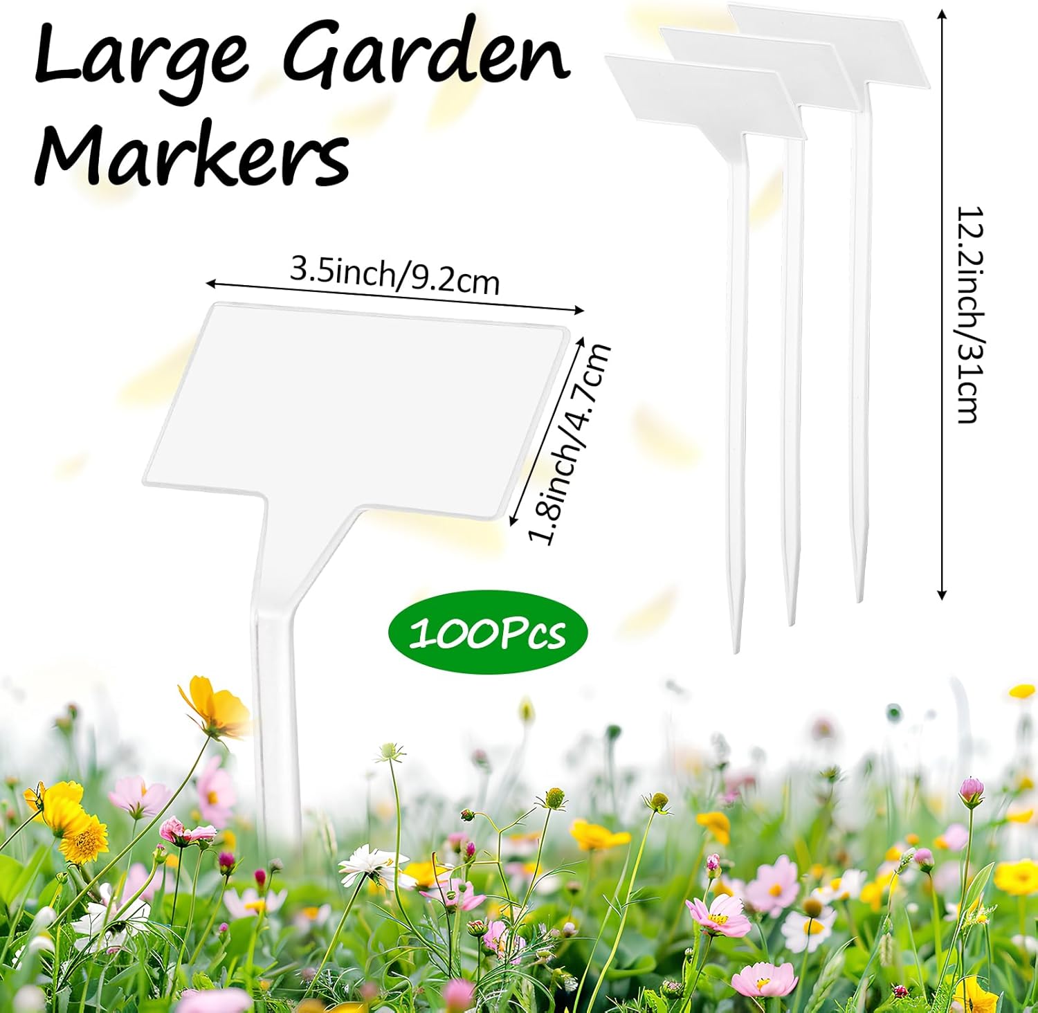 100 Pcs Large Plastic Plant Labels, 12.2 Inch White T-Type Waterproof Garden Markers for Pots, Flowers, Vegetables, Nursery and Outdoor Use
