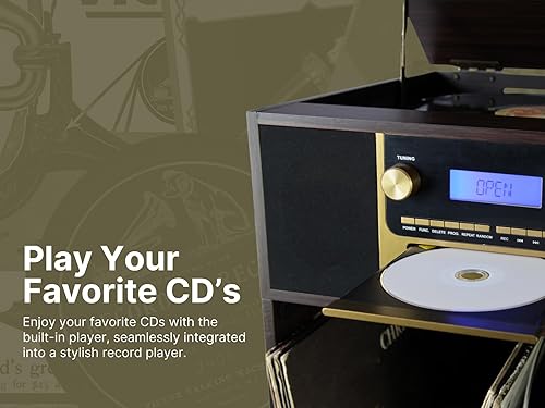 Miniatura 5 de Victor VWRP-4500 Boyleston Centro de música tocadiscos 7 en 1 con reproductor de grabación de 3 velocidades, reproductor de CDMP3, radio AMFM,