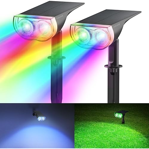 Linkind RGB Solar Spotlights Outdoor, StarRayS 2-in-1 Spot Lights, IP67 Waterproof Solar Spot Lights, Efficient and Durable Outdoor Lighting for Garden and Pathway, Auto On/Off, 2 Pack Color Changing