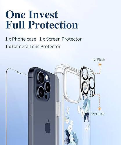 Miniatura 7 de GVIEWIN Funda para iPhone 15 Pro, 3 en 1 con protector de pantalla y protector de lente de cámara, transparente, dura, a prueba de golpes, ajuste