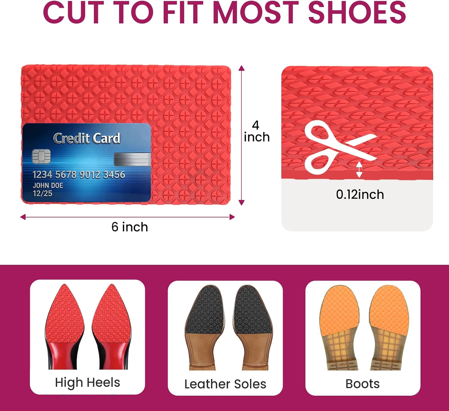 Shoe Sole Protector - Self-Adhesive Grips Non-Slip Pads Rubber Sole Guard Shoes Non-Slip Bottom Covers for High Heels, Boots & Flats (3 Pairs)