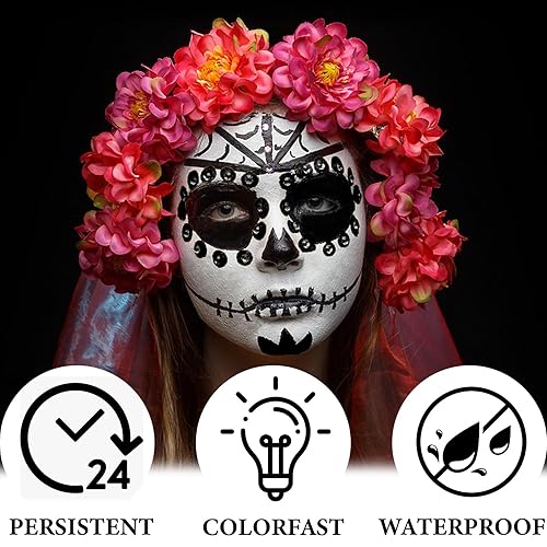 Miniatura 4 de 2 piezas de pintura facial blanca y negra con esponja, kit de maquillaje de pintura facial de Halloween para adultos, kit de paleta de pintura