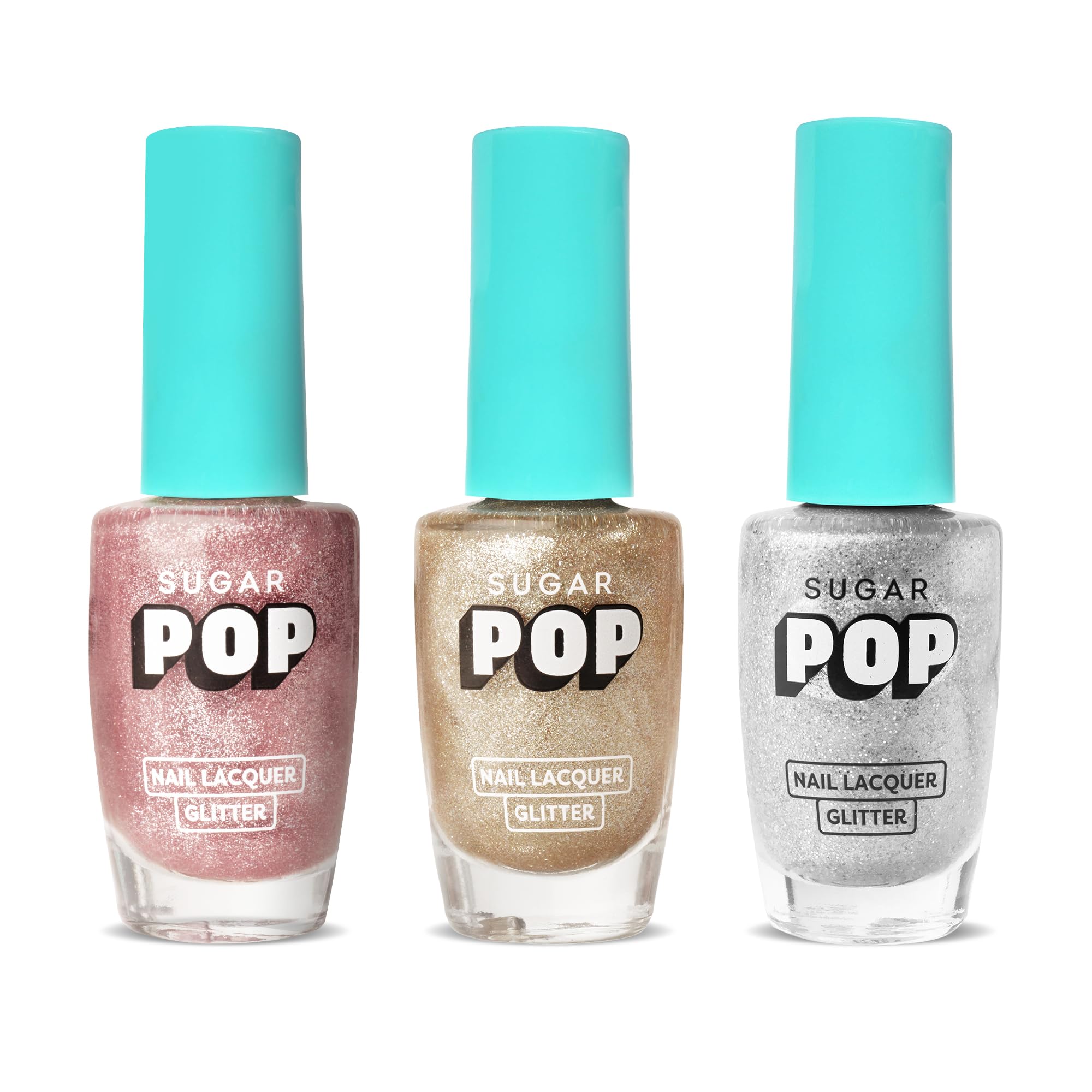 SUGAR POP Nail Essentials - Matte Finish Nail Lacquer Glitter 01 Rose Quartz, Glitter 02 Bling & Beyond & Glitter 04 Diamonds & Pearls 10 Ml X 3(30 Ml) - Set Of 3