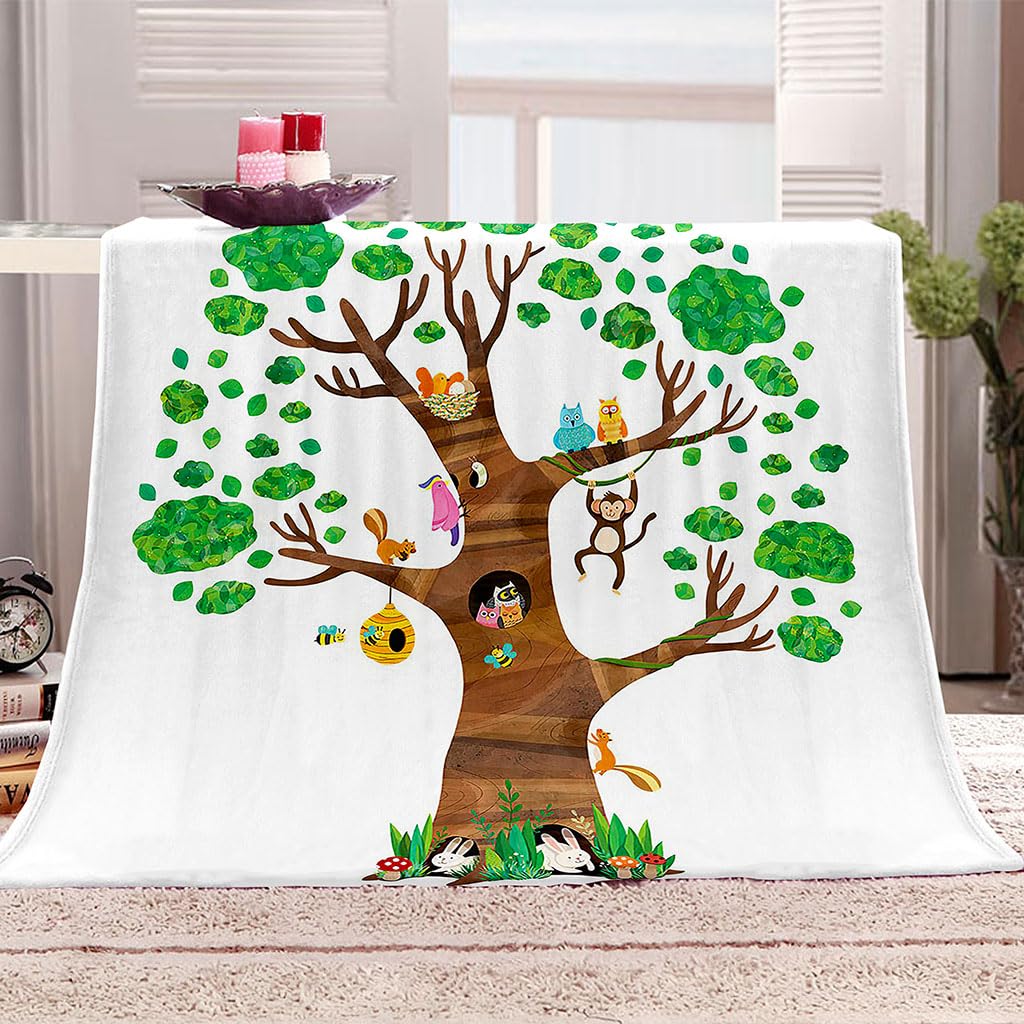 Couverture personnalisée motif animal arbre cadeau idéal plaid flanelle doux enfant et adulte