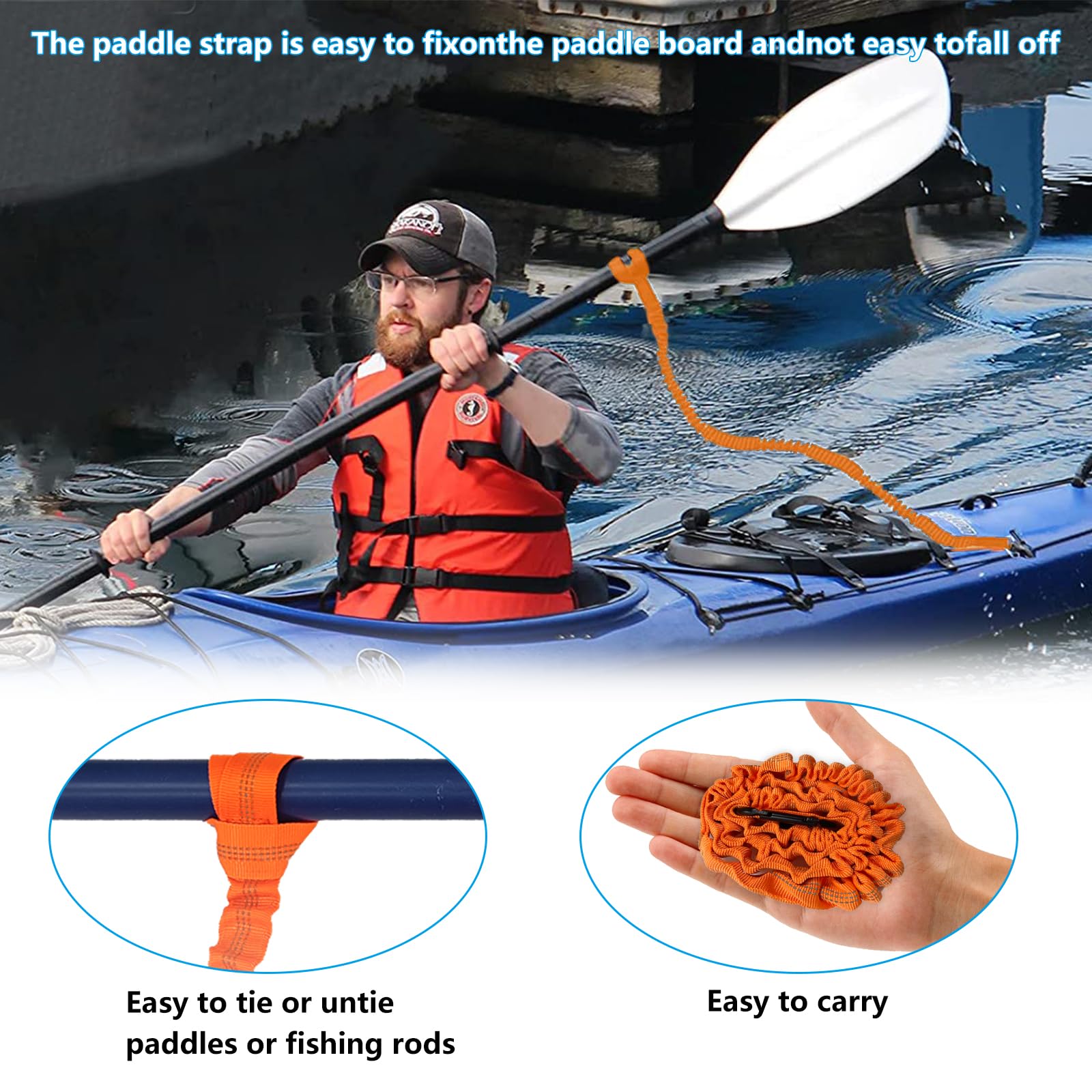 2 Pezzi Guinzaglio per Pagaia da Kayak, 1,5m Elastico di Sicurezza Paddle Line con Moschettone, Kayak Paddle Leash per Canoa Barca Pesca Pole Accessori