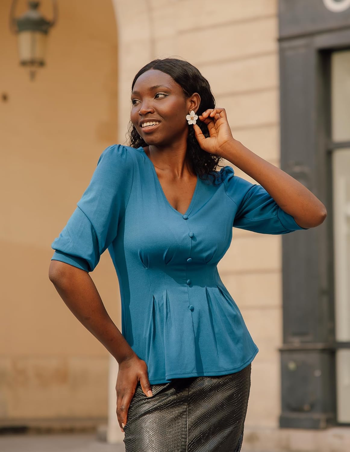 GRACE KARIN Women Business Casual Tops, 2026 Spring Trendy Dressy Blouses, 3/4 Sleeve Peplum Work Shirts V Neck Office Outfit - Image 2