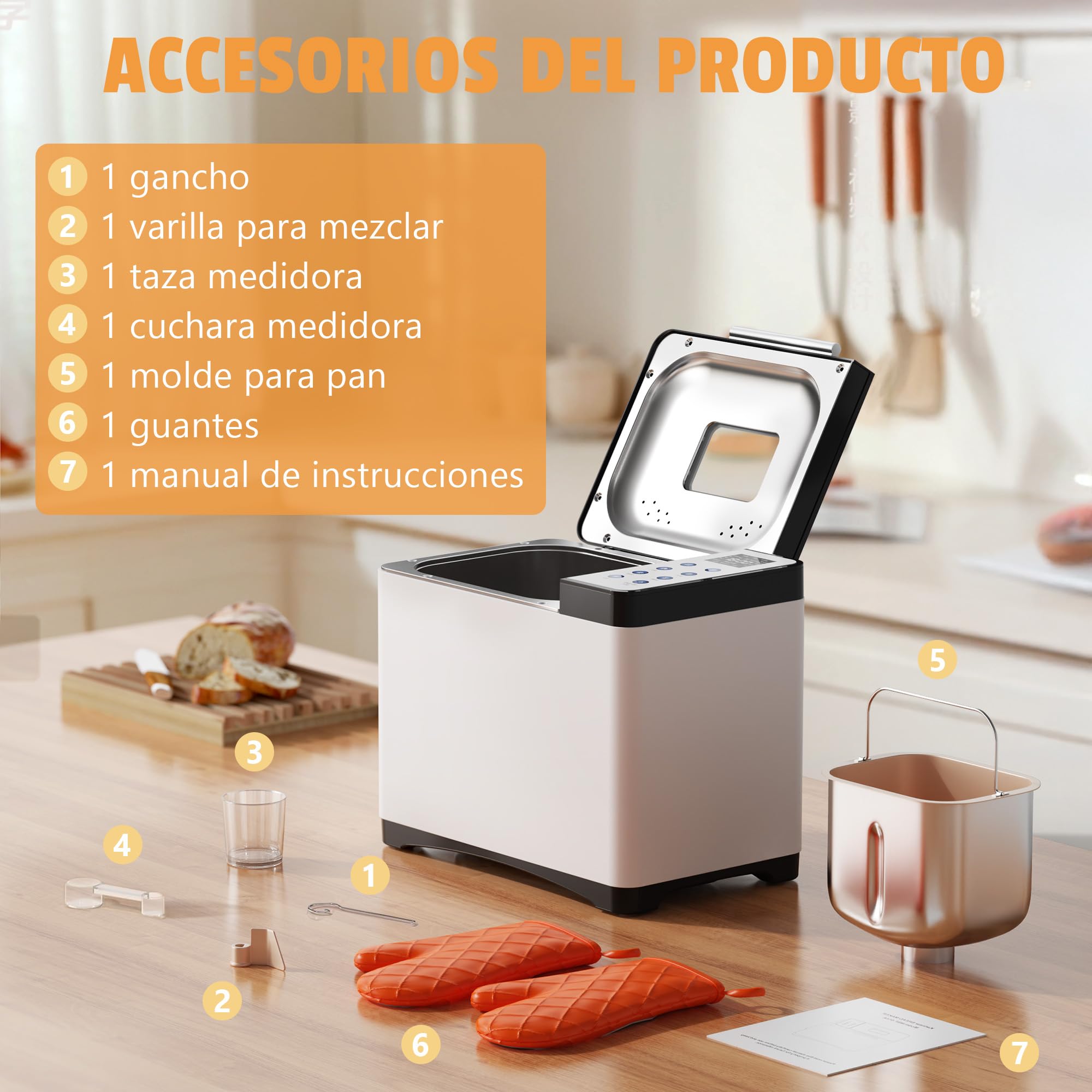 Karinear Panificadora de 1000 g, Multifuncional: 20 Funciones Preprogramadas, Retraso Preprogramado de 15 Horas, Función Para Mantener Caliente, Función de Amasado. Capacidad 1000 g, Blanco.