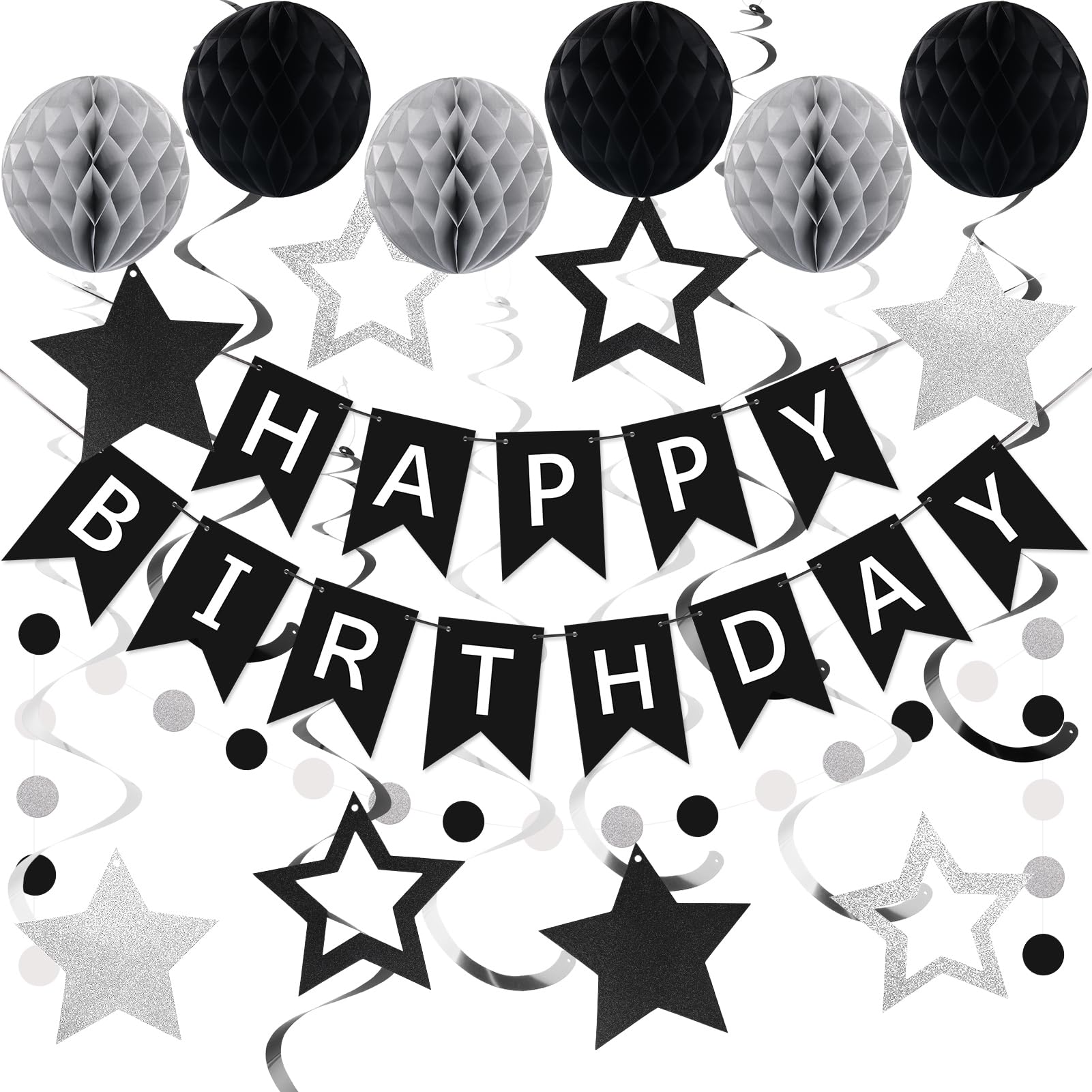 meowtastic Birthday Decorations Happy Birthday Banner with Honeycomb Balls
