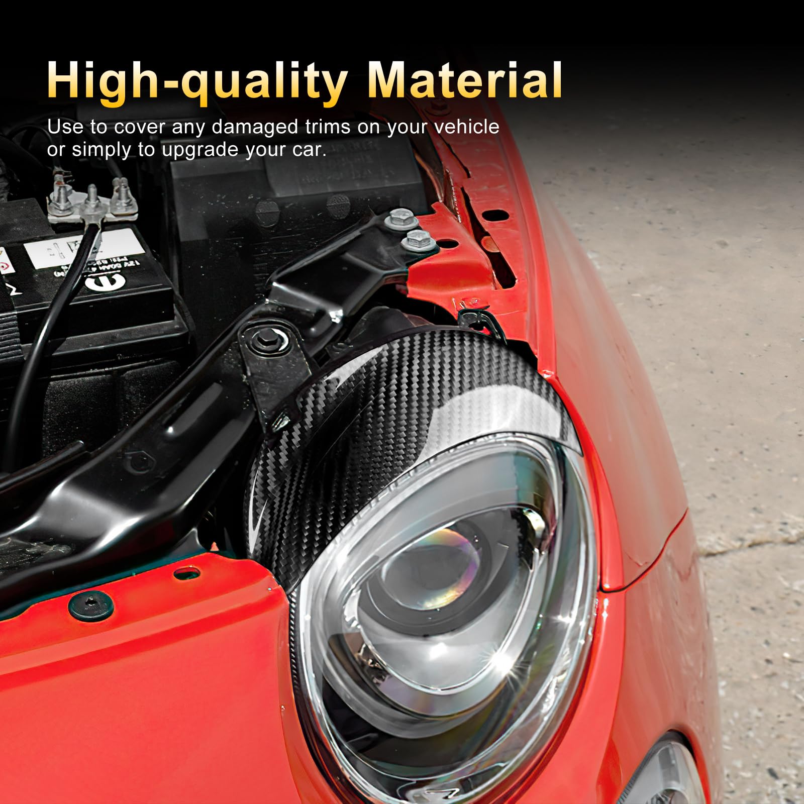 KUNGKIC Real Harte Kohlefaser Auto Scheinwerfer Augenbrauen Augenlid Aufkleber passend für Fiat 500 Abarth 595 2016 2017 2018 2019 2020 2021 2022 2023 Zubehör,2Stück