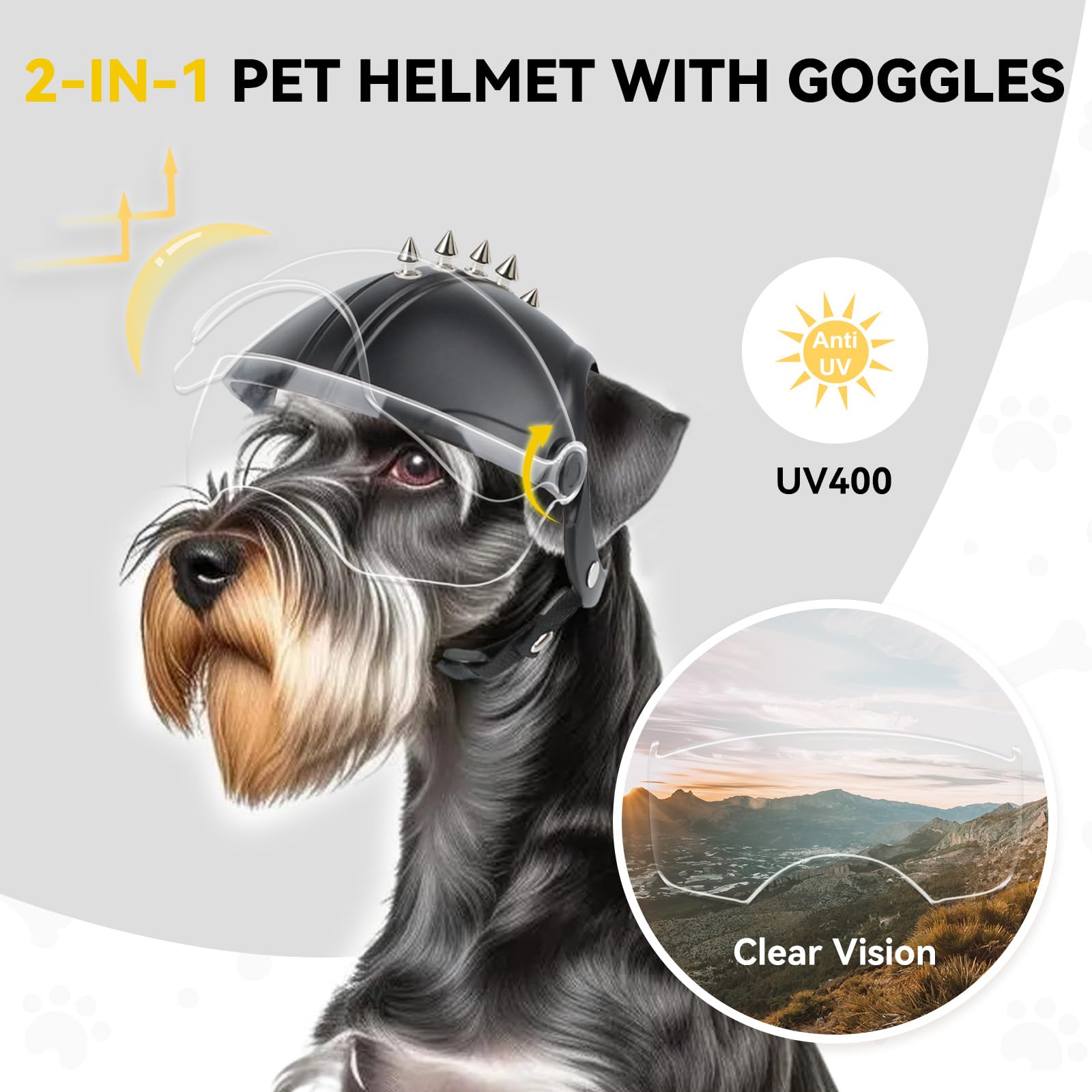 Casque pour chien avec lunettes de soleil pour chien - Protection UV - Transparent - Pour petits chiens, chiots