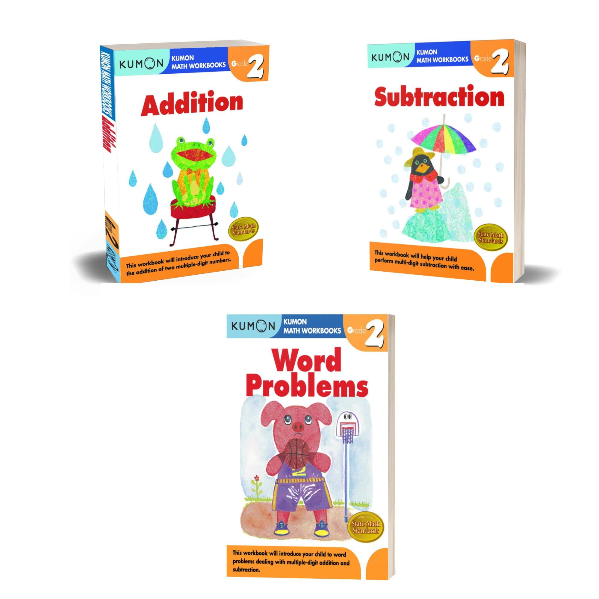 Kumon Grade 2 Workbook Set (3 workbooks) Addition, Subtraction, Word Problems