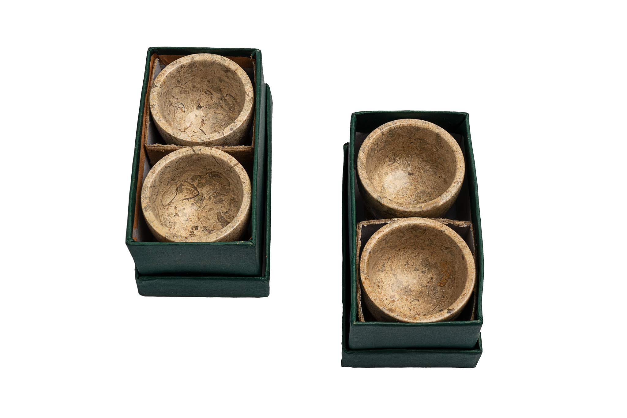 Lot de 4 coquetiers en pierre fossilée beige de l'Himalaya en marbre – Sculptés à la main
