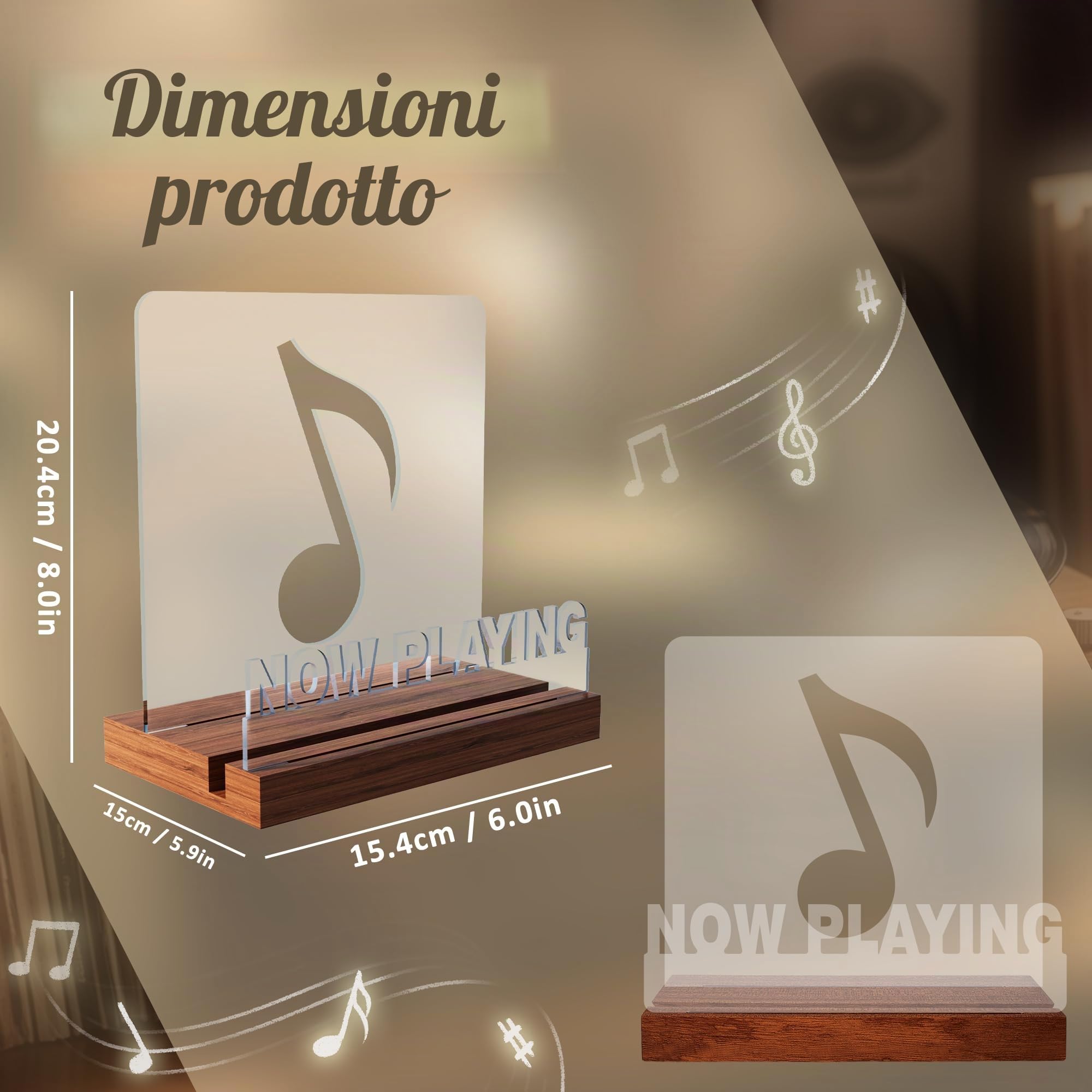 YuanDian Now Playing - Supporto per dischi in vinile, con luci a LED, supporto in legno acrilico per album in vinile