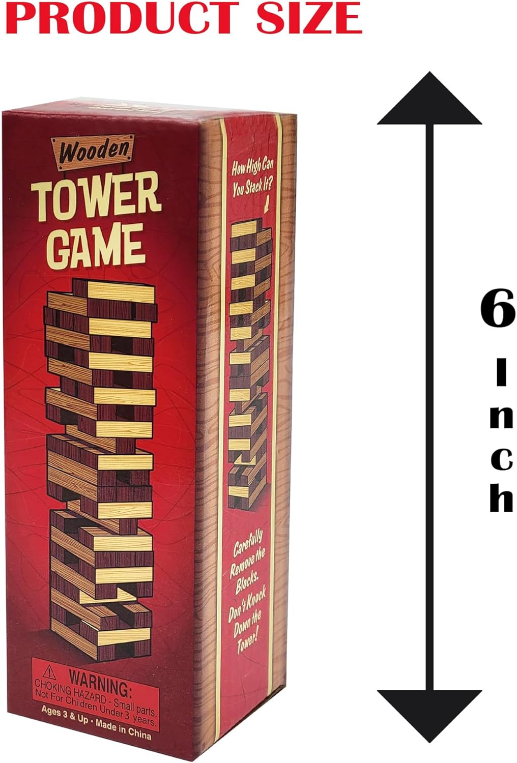 The Dreidel Company Wooden Blocks Stacking Tumbling Tower Game, Pull, and Tumble Blocks, Sensory Learning, Game Night, 6" Inches (8-Pack)
