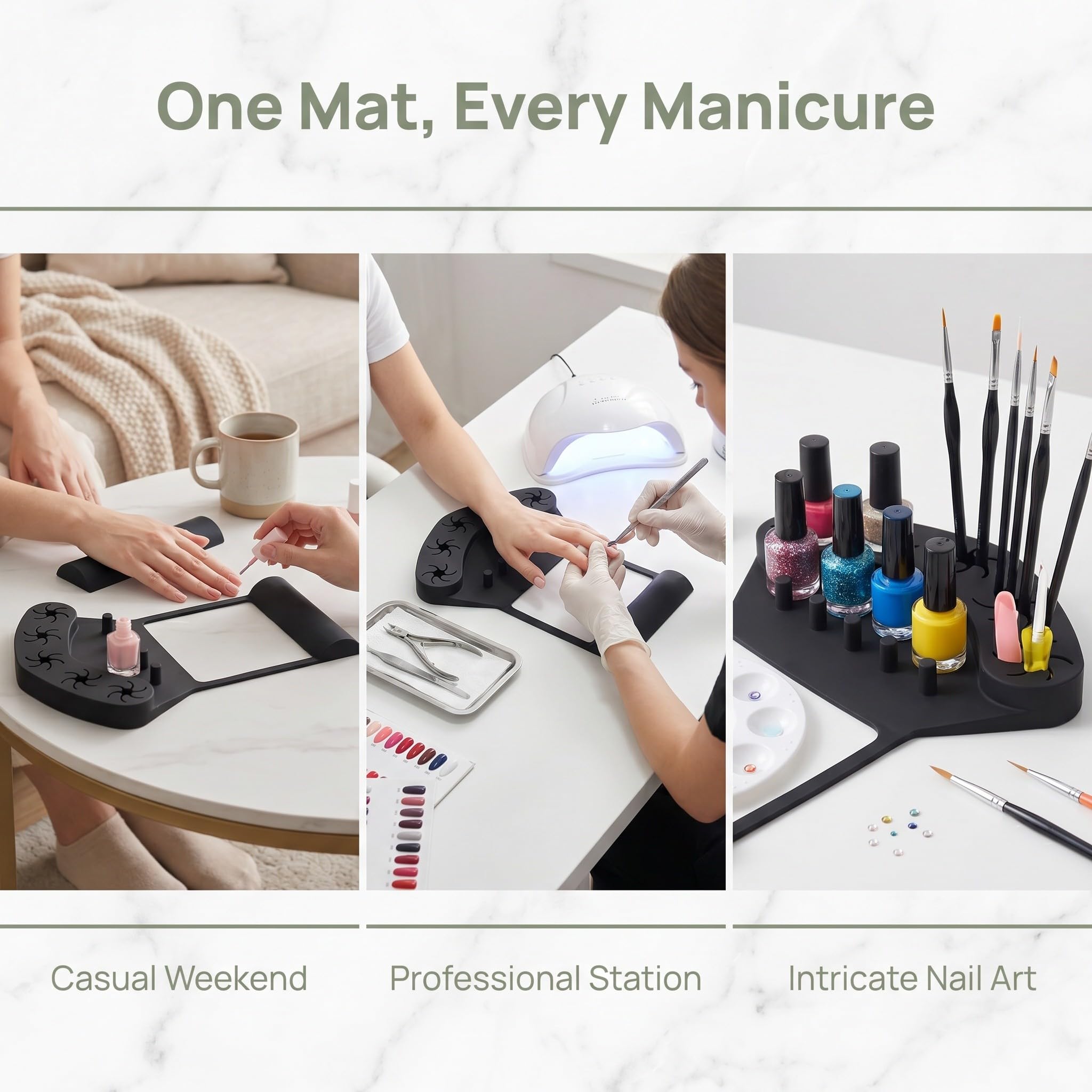 Lurrose Alfombrilla de silicona para esmalte de uñas: Alfombrilla de apoyo para manos con 5 ranuras para manicura y pedicura, con separadores de dedos para manicura y pintura de uñas.