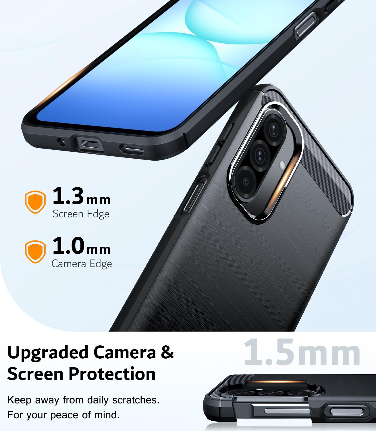 TesRank Etui do Samsung Galaxy A17 5G+ Zestaw 2 sztuk szkła hartowanego, ochrona z włókna węglowego] Elastyczny miękki pokrowiec premium TPU Galaxy A17 5G Odporny na zarysowania Odporny na wstrząsy