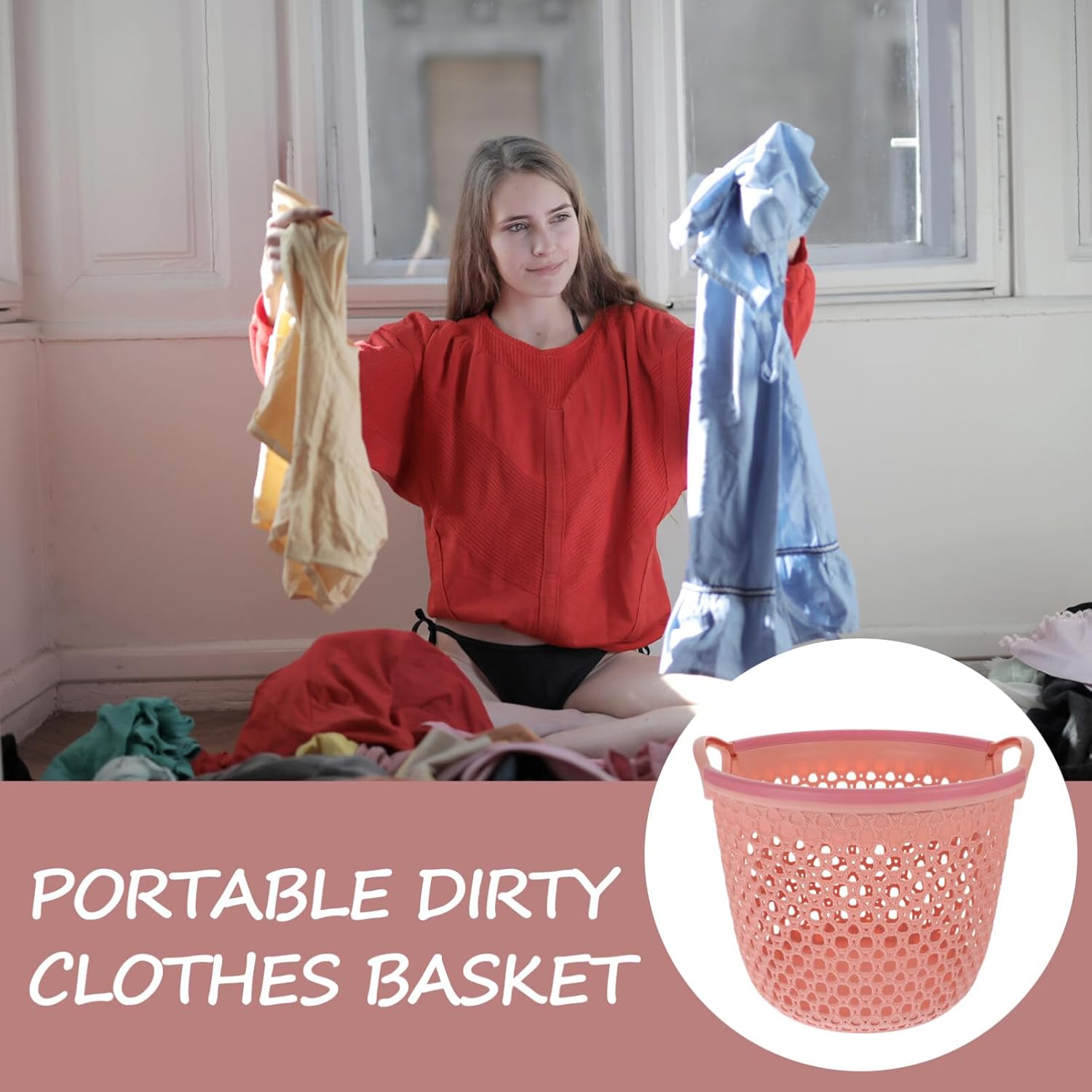 Alipis Flexible Laundry Basket, Plastic Hampers Dirty Cloth Basket, Toy Bin Portable Round Organizer Bin 10 Inch Foldable Washing Bin Kitchen Storage with Carry Handles, 25.80X25.50X20.60CM