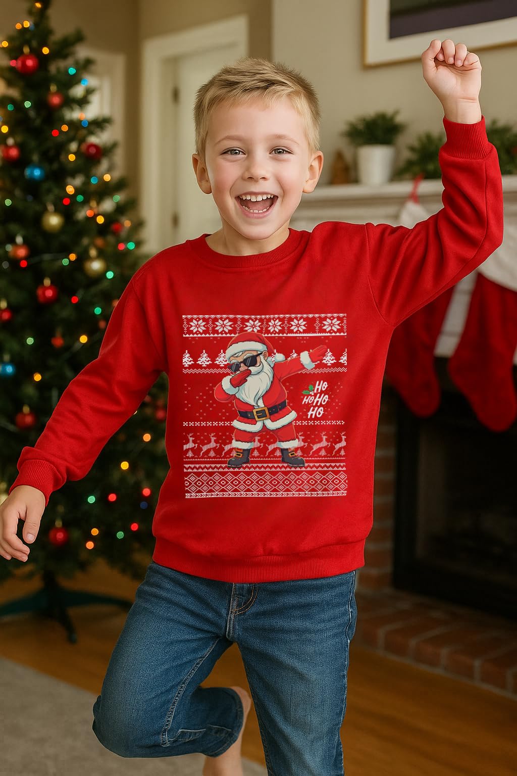 Glimnerize Christmas Kids Tops Sweatshirt Santa Claus Crew Neck Unisex Christmas Jumper Sweater Red-B2 11-12Y(150) - Image 2