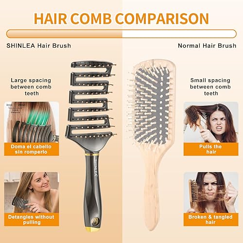 Miniatura 2 de Cepillo desenredante curvo para cabello rizado, cepillo profesional ventilado antienredos para húmedo y seco, ideal para cabello texturizado de 2A a