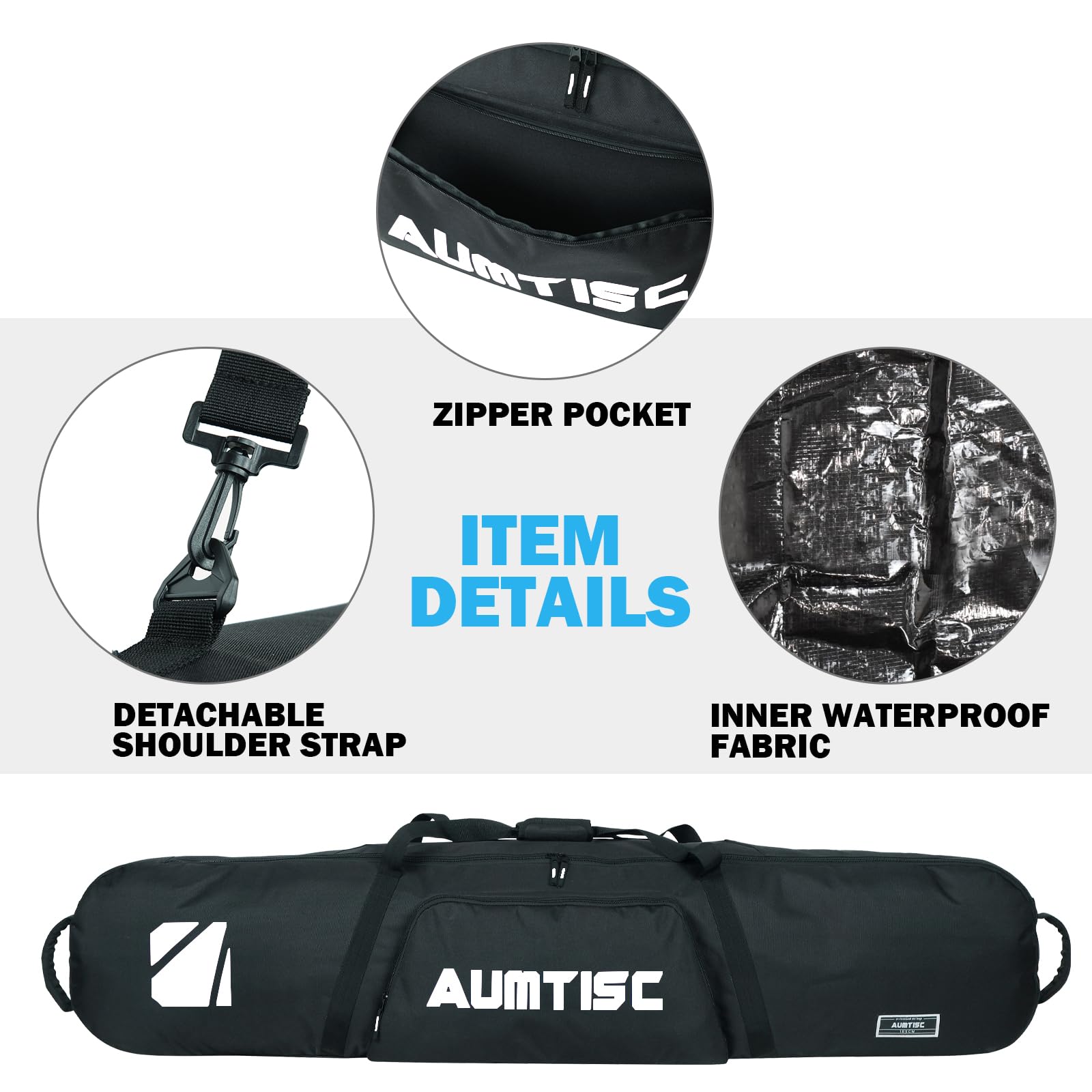 AUMTISC Snowboardtaschen Boardtaschen Skitasche Skitasche Skiausrüstung Snowboard Aufbewahrung Snowboard Reisetasche Gepolsterte Skitasche Skiausrüstung Ski Reisetasche Lange Skitasche Länge in 155cm