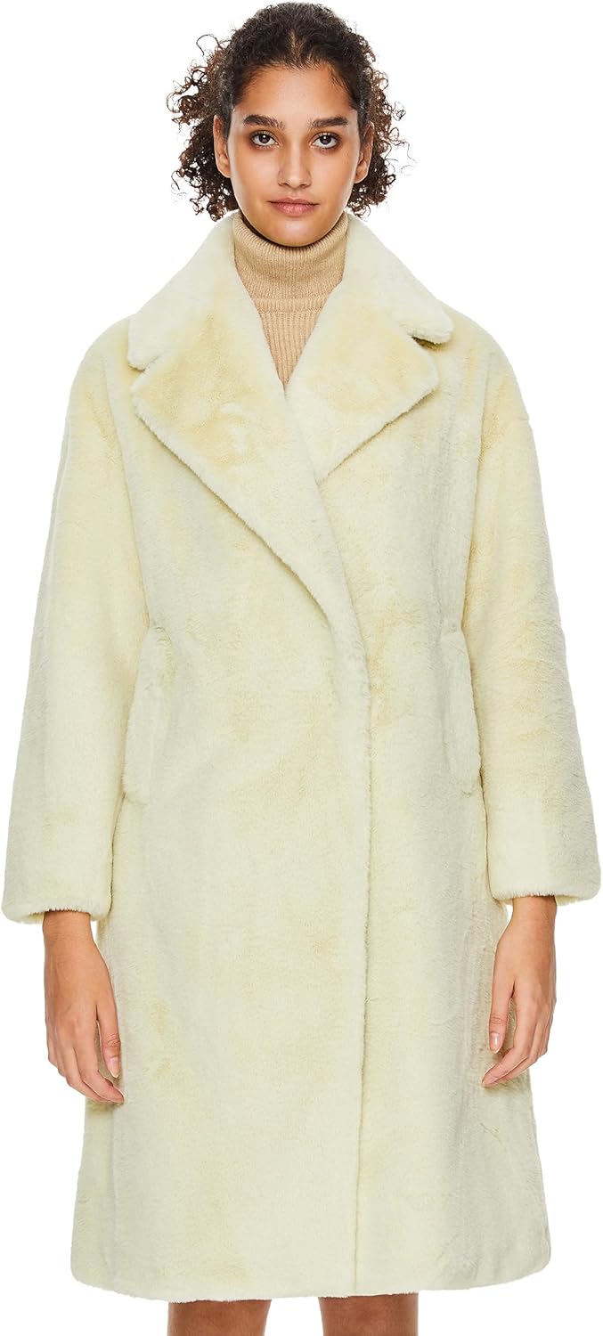 Orolay Women's Fuzzy Fleece Winter Jacket Faux Fur Lapel Coat Mid-Length Sherpa Teddy Coat