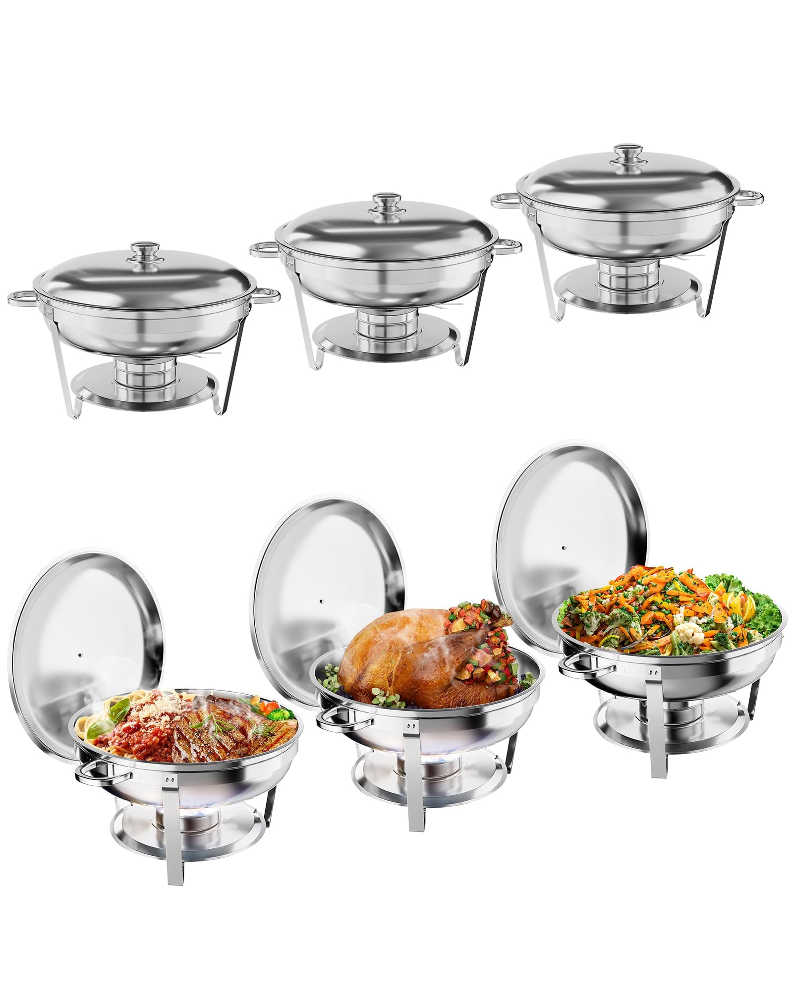 Lot de 6 récipients chauffants professionnels en acier inoxydable - Passe au lave-vaisselle - Pour buffets, restauration, fêtes, vacances - 5 l