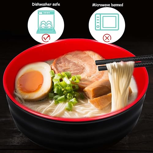 Miniatura 6 de meekoo Juego de 6 tazones de ramen de 41 onzas a granel asiático, chino, grande, japonés, fideos para ramen, cuenco Pho con tazones de inmersión,