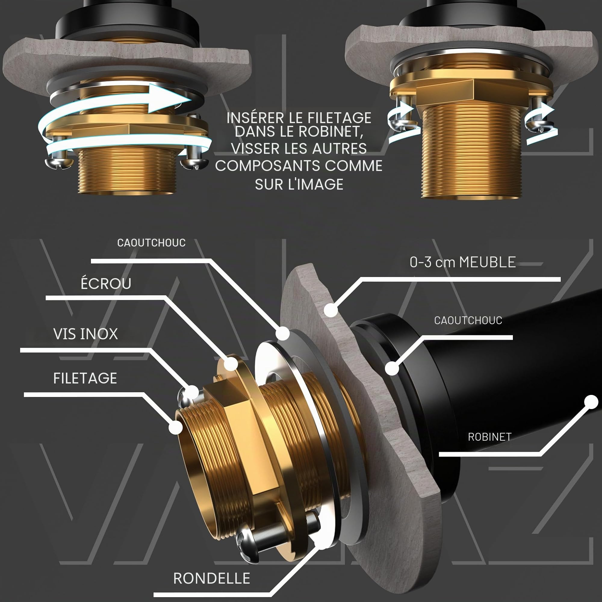 VALAZ Robinet Cuisine Evier | Robinet Mitigeur 360° Swivel, Haute Pression, Economie d'Eau | Installation Facile et Rapide | Laiton, Acier Inoxydable, Blanc Protection PVD, Série Misisipi