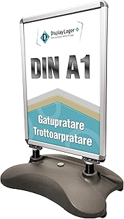 DisplayLager, Dänische Qualität - Grauer Plakatständer Wind-Sign | Für Postermass DIN A1 594x841 mm. Robuster Wetterfester Kundenstopper. Standgewicht für hohe Windgeschwindigkeiten und Rollen