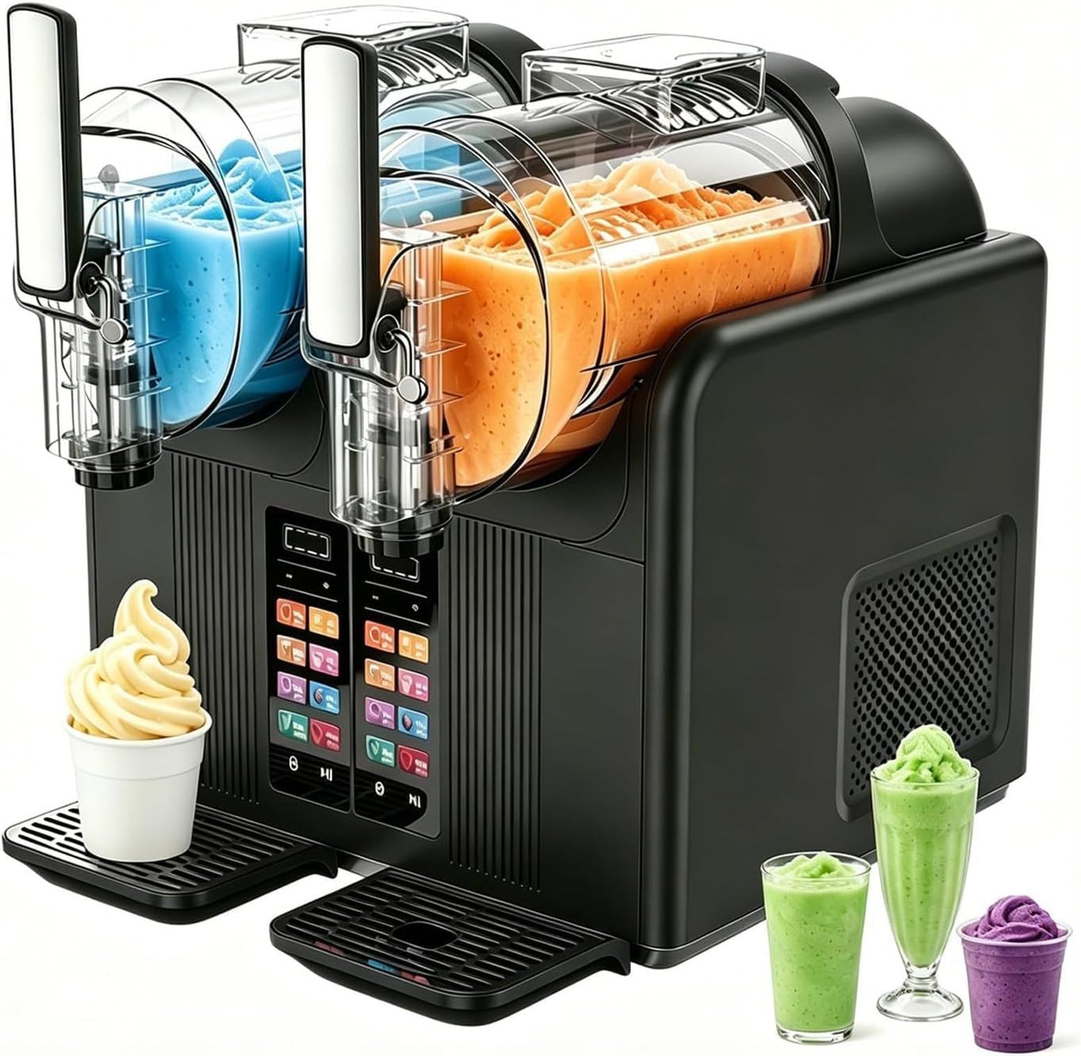 CYMYYDS 2-Tank Slushie Machine, Soft Serve Ice Cream Maker, No Ice Needed, Rapid Chill & Temperature Control, for Smoothies, Milkshakes, Margaritas Black