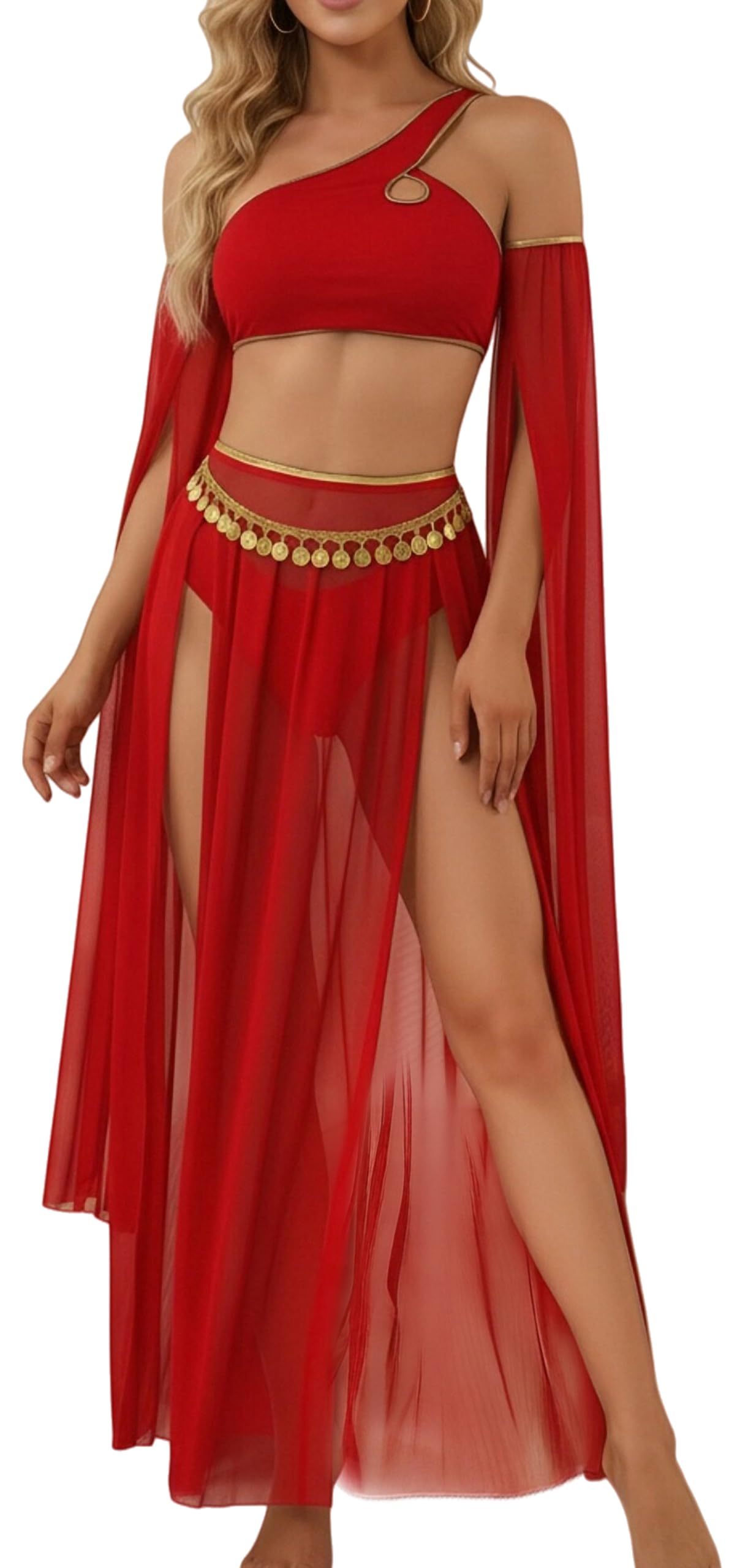 Costume de Danse Orientale 4 pièces pour Femme, Tenue Exotique de Danseuse Orientale, Haut de Danse, Costume de Festival S-XXL
