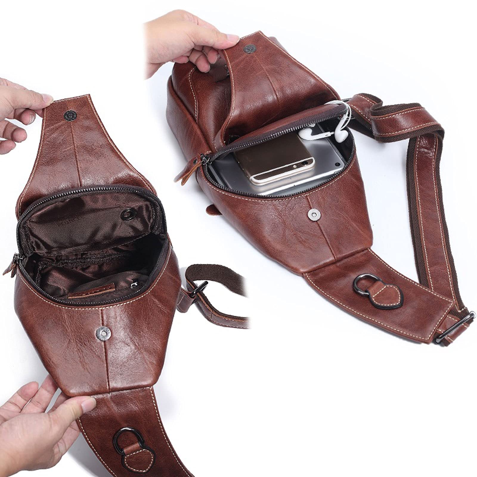 Umhängetasche für Herren, Messenger-Tasche, Leder, Vintage-Stil, Umhängetasche, Business-Umhängetasche, lässiger Brustbeutel
