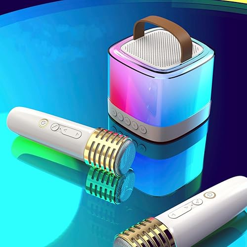 Tixahi Máquina de karaoke para adultos y niños, máquina de karaoke portátil con 2 micrófonos inalámbricos Bluetooth, fiestas con asa de transporte,