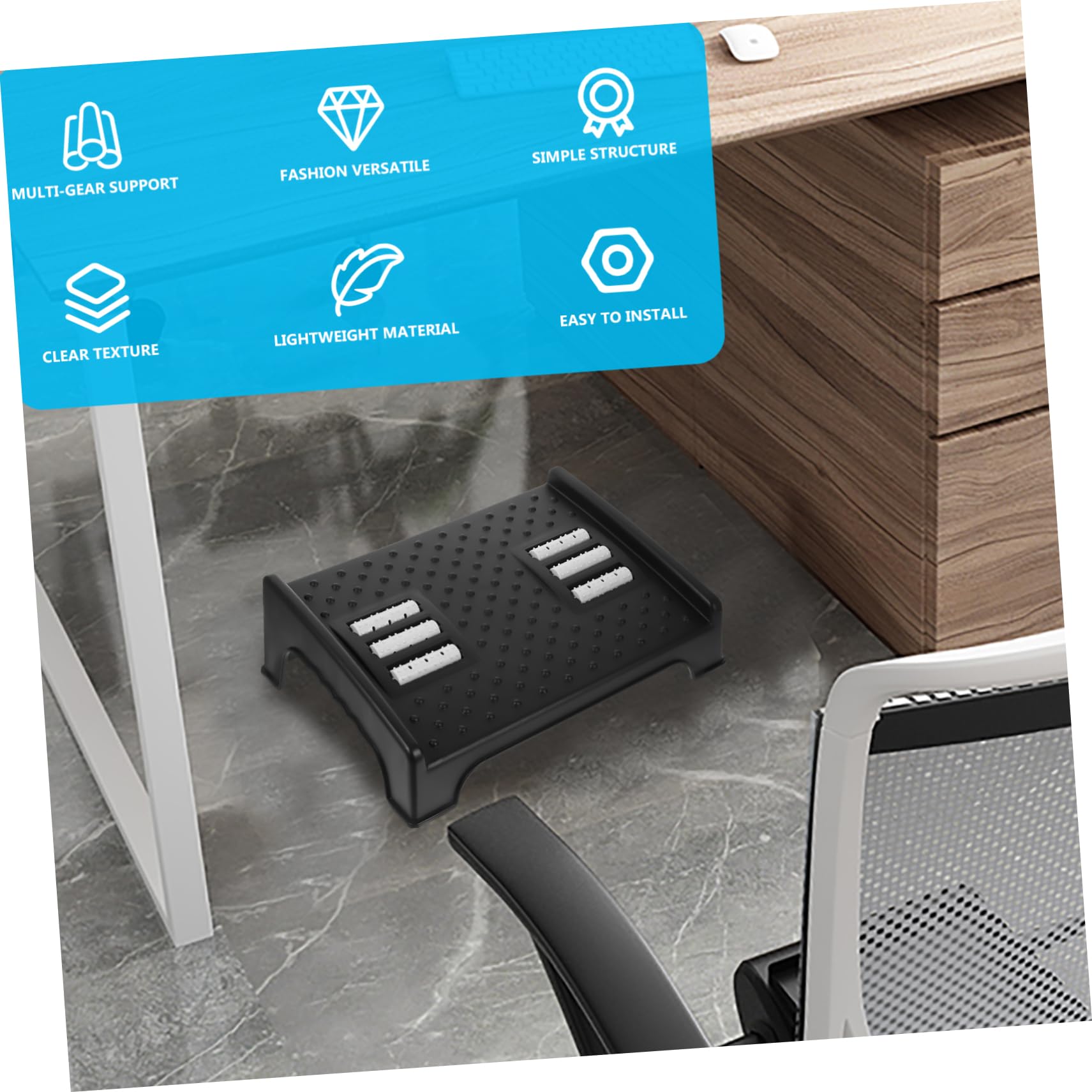 Sgabello Poggiapiedi Ergonomico Nero in Plastica per Ufficio | Design Inclinato, Aiuta la Postura Seduta, Supporto Compatto per Casa e Lavoro