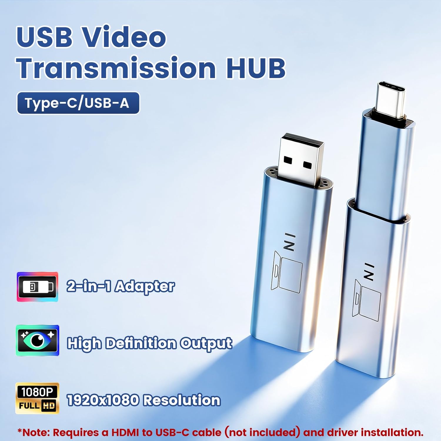 domyfan 2-in-1 Hub Video Transmission Adapter Suitable for Laptops Without Full-Featured Type-C Ports, Monitor Adapter Work for Windows, MacOS M1 M2 M3 M4