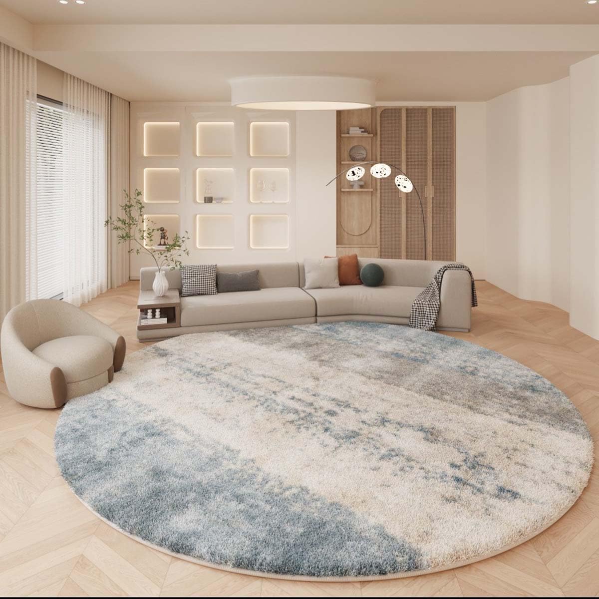 Grand tapis rond et moelleux pour salon, moderne, à poils denses, ne perd pas ses poils, chambre à coucher, chambre d'enfant, tapis de sol absorbant l'eau, diamètre 180 cm