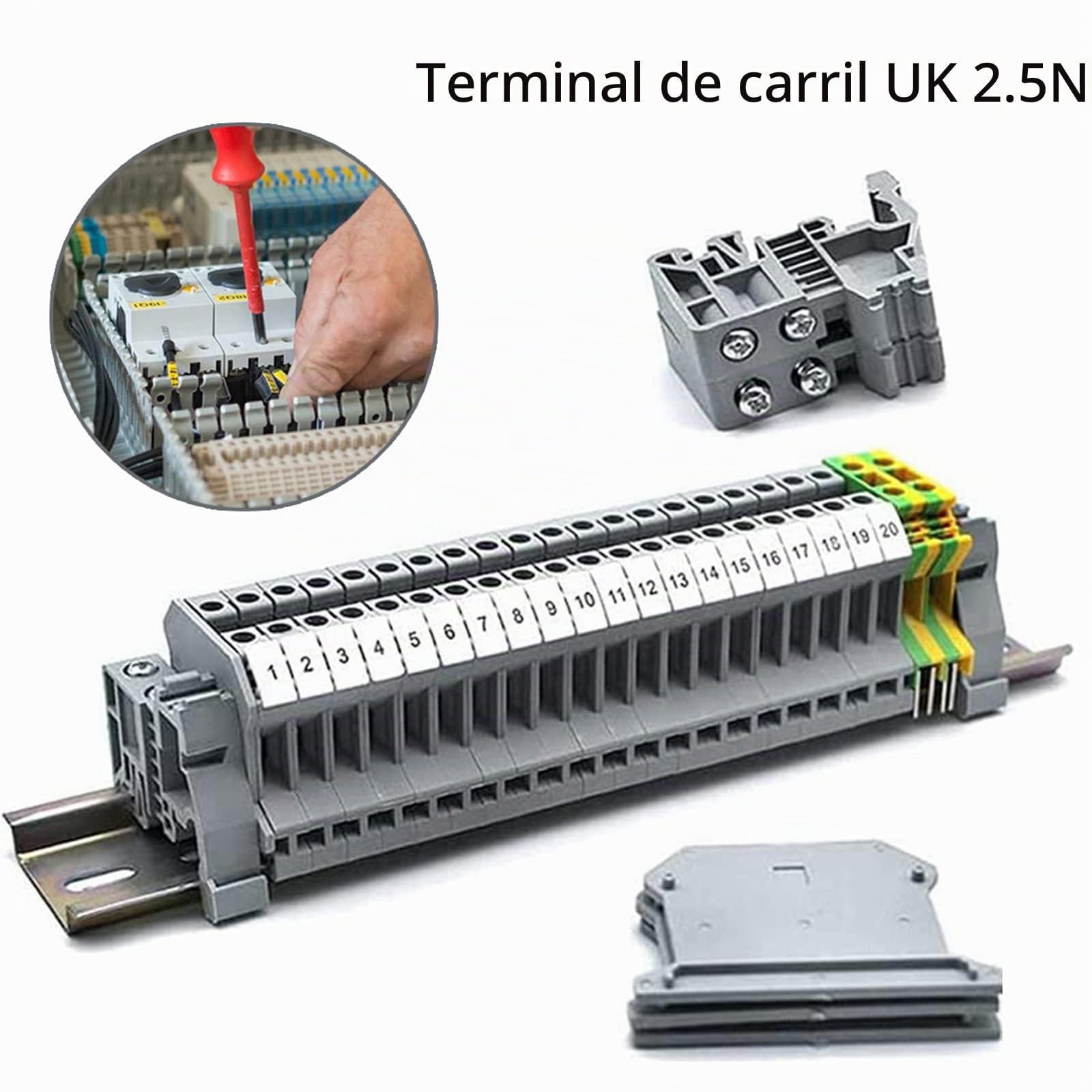 Kit de Terminales de Alimentación UK 2.5N Bloques de Terminales Terminales de Carril DIN, Bloque de Terminales de Carril DIN Kit de Bloques de Terminales de Carril DIN para Automatización
